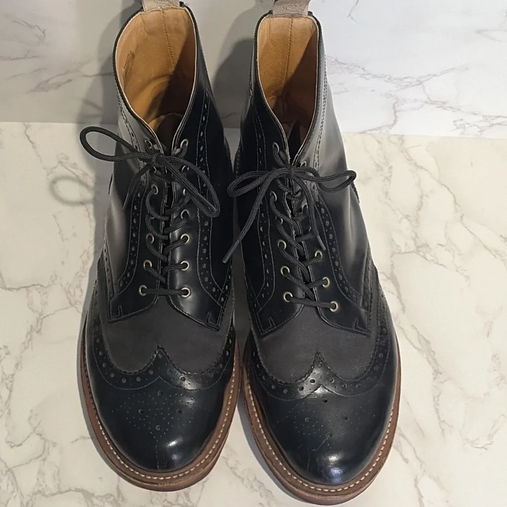 Dr. Martens Bentley Brogue Wingtip Ankle Boots Mens‎ 8 Black Leather Lace Up